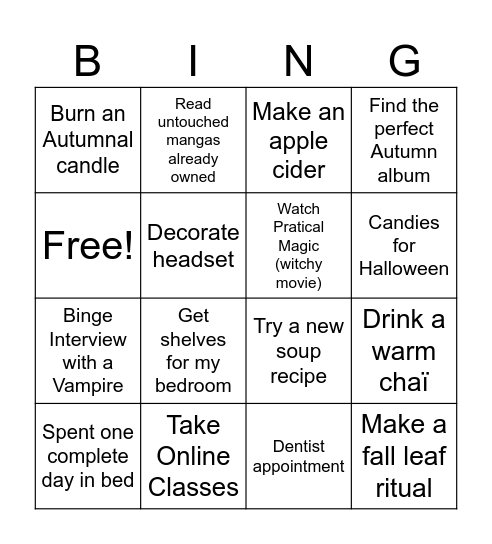 Autumn Bingo #5 Bingo Card