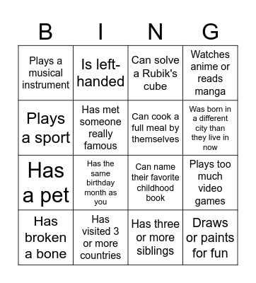 Back To School Bingo Card