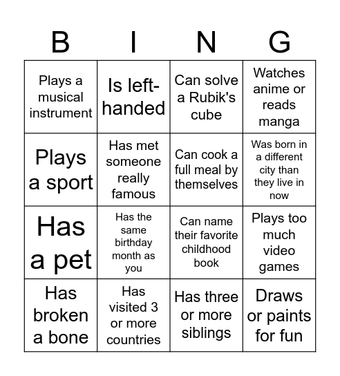Back To School Bingo Card