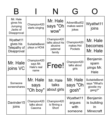 Yuak Nation VC Bingo Card