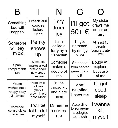 Theo's bday bingo Card