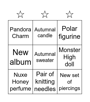 Rewards Bingo Card