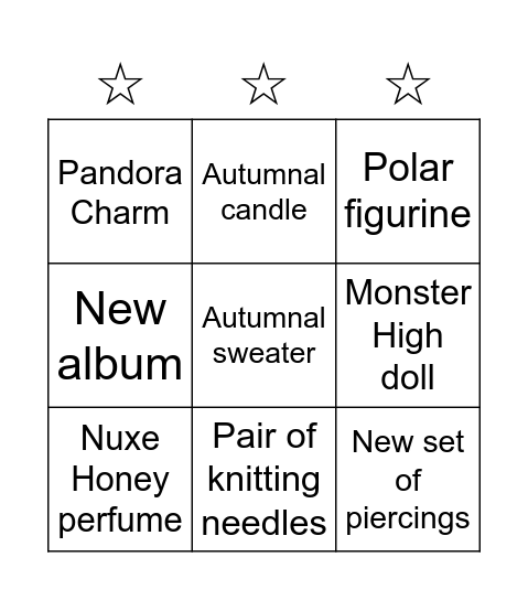 Rewards Bingo Card