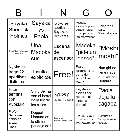 WNK Bingo Card