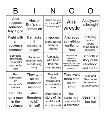 Alex and Ben do crowdwork bingo Card