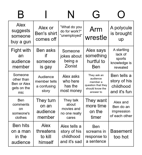 Alex and Ben do crowdwork bingo Card