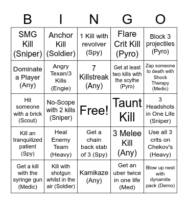 TF2 Classified Bingo Card