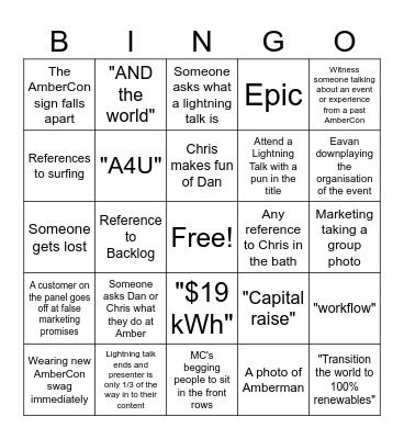 AmberCon Bingo Card