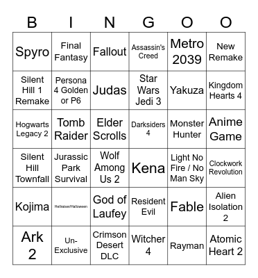 GamesCom Bingo Card