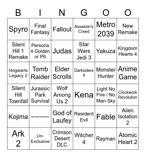 GamesCom Bingo Card