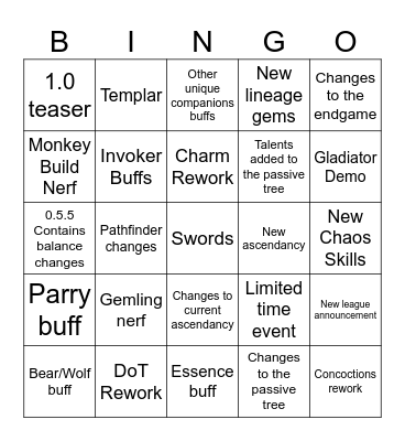 0.5.5 & August Announcements Bingo Card