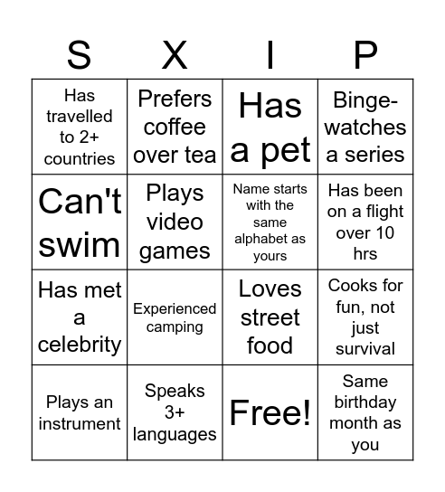 YOKOHAMA-SXIP Bingo Card