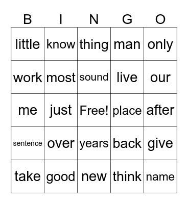 SIGHTWORDS BINGO Card