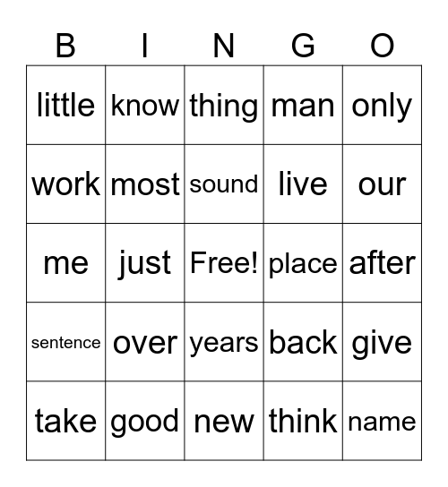 SIGHTWORDS BINGO Card