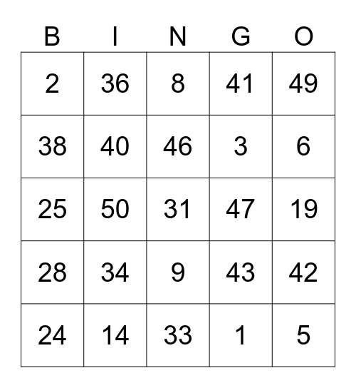 Untitled Bingo Card