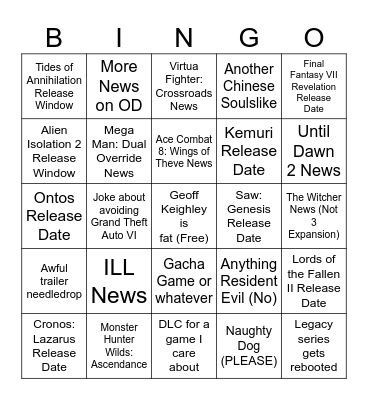 2026 Gamescom Predictions Bingo Card