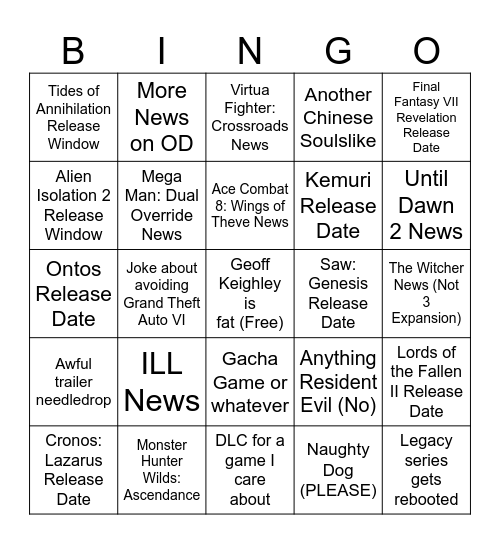 2026 Gamescom Predictions Bingo Card