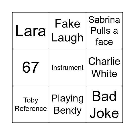 Bob Bab Bingo Card