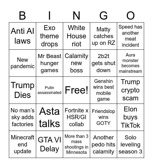 2026 Bingo Card