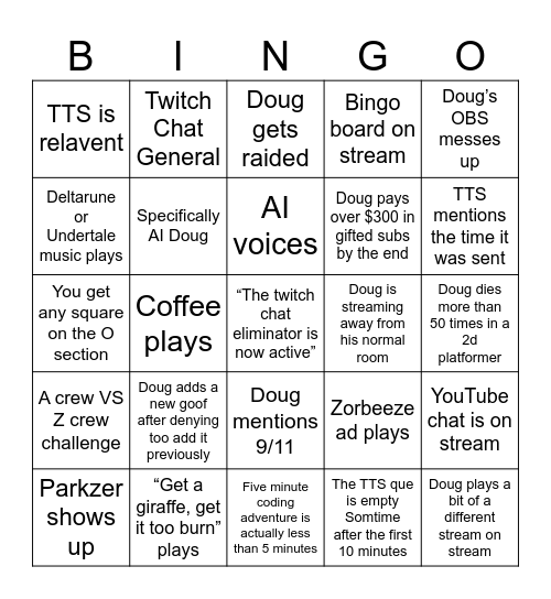DougDoug stream Bingo Card