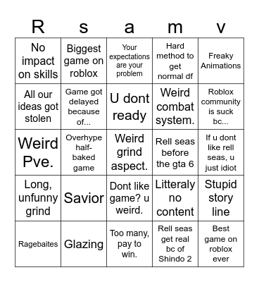 Rell seas Game/Movie 3 bingo Card