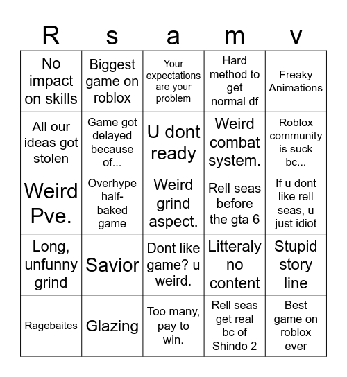 Rell seas Game/Movie 3 bingo Card
