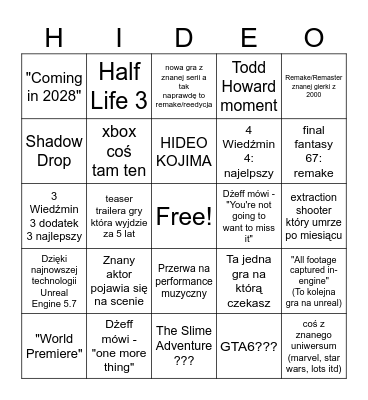H I D E O Bingo Card