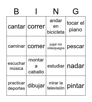 Vocabulario del verbo gustar Bingo Card