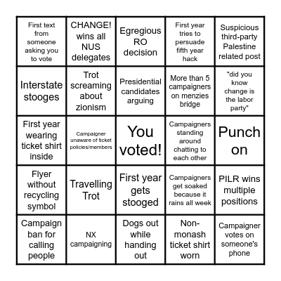 MSA Election Bingo Card