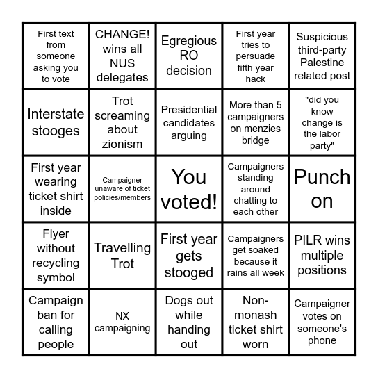 MSA Election Bingo Card