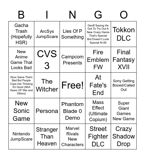 Gamescom 2026 Bingo Card