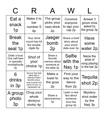 BAR CRAWL Bingo Card