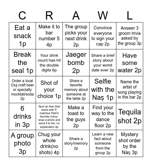 BAR CRAWL Bingo Card