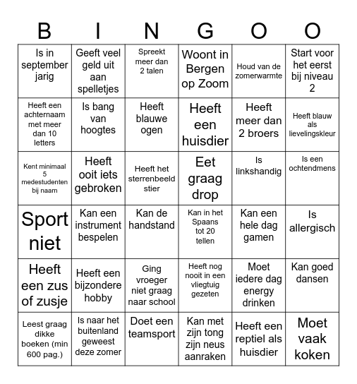 Kennismakingsbingo Card
