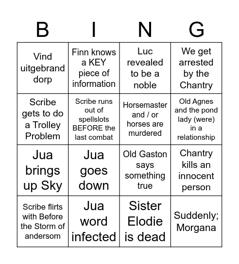 DnD Valois Bingo Card