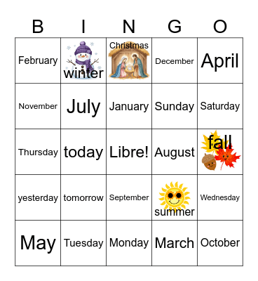Meses y Dias Bingo Card