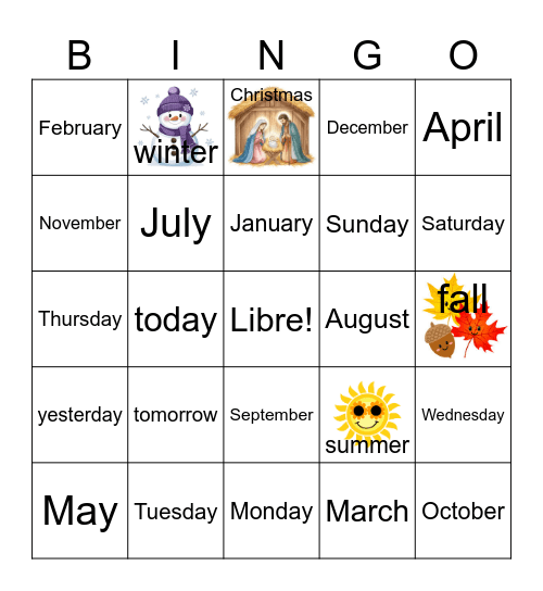 Meses y Dias Bingo Card