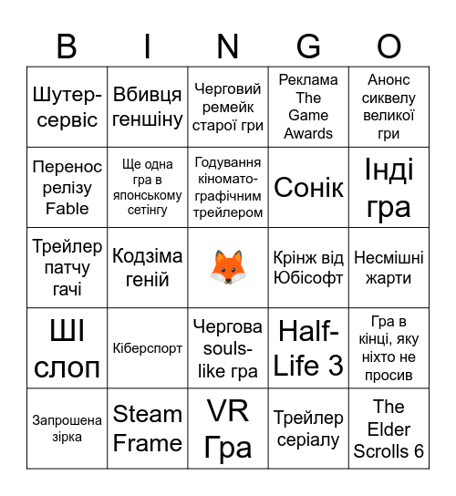Бінго Gamescom 2026 Bingo Card