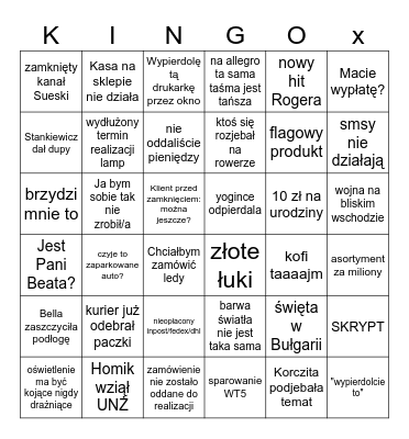 Projekt oświetlenia Bingo Card