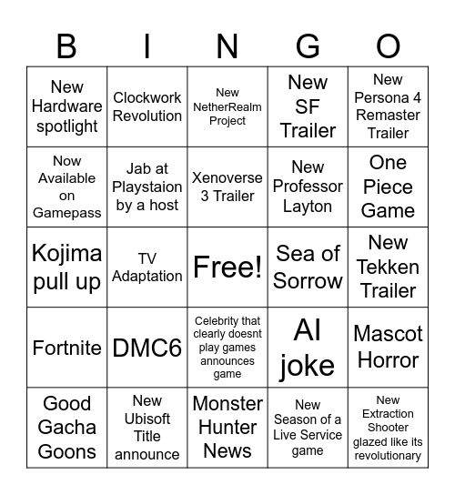 Gamescon 2026 Bingo Card