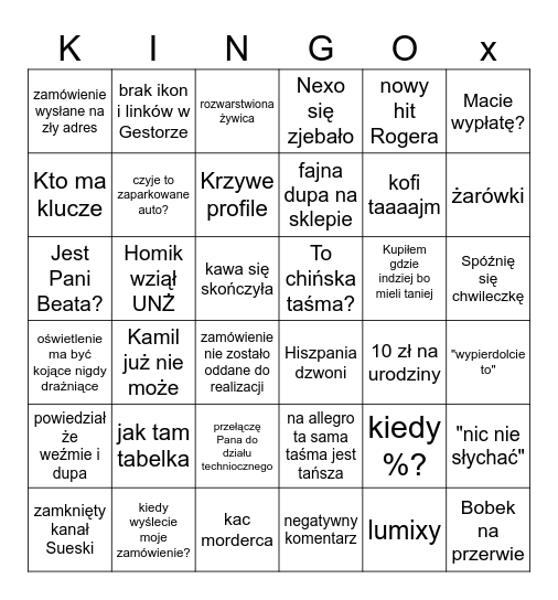 Projekt oświetlenia Bingo Card