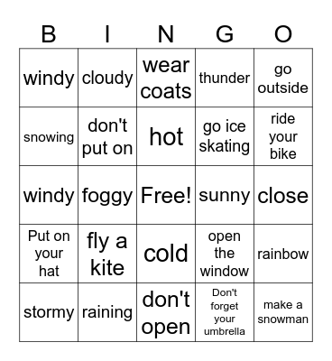 What's the weather like? Bingo Card