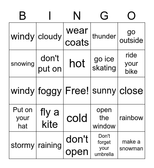 What's the weather like? Bingo Card