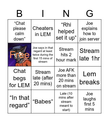 Catmanjoe YouTuber Bingo Card