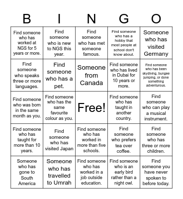 Employee Bingo Card