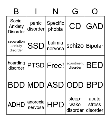which one will i get diagnosed with Bingo Card
