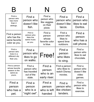 Find a Person BINGO Card