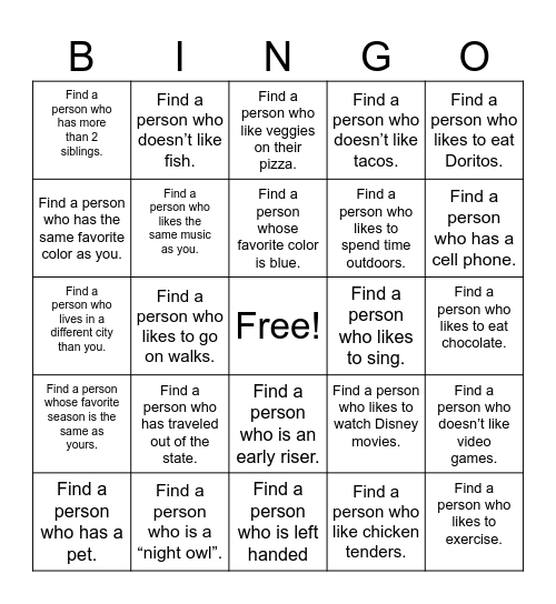 Find a Person BINGO Card