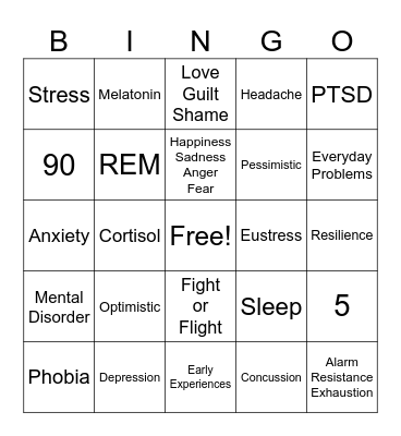 Mental Health Bingo Card