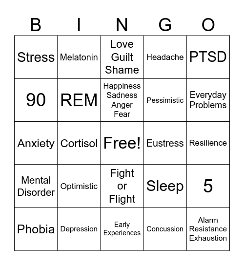 Mental Health Bingo Card